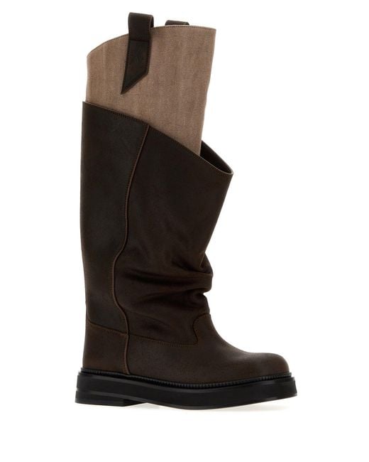 The Attico Black Chocolate Leather New Robin Passeggiata Boots