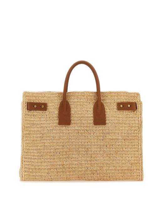 Borsa shopping Sac De Jour media in rafia di Saint Laurent in Brown