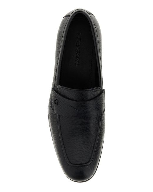 Ferragamo Black Salvatore Leather Tiberio Loafers for men