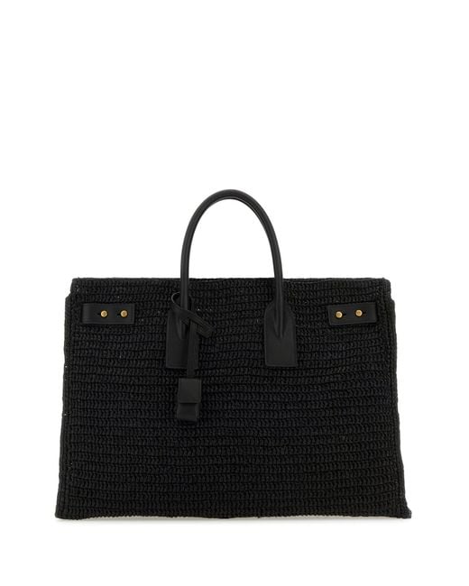 Borsa shopping Sac De Jour media in rafia nera di Saint Laurent in Black