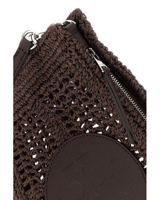 Tory Burch Black Brown Raffia Ella Clutch