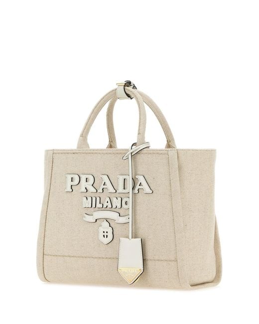 Borsa shopping in tela sabbia di Prada in Natural