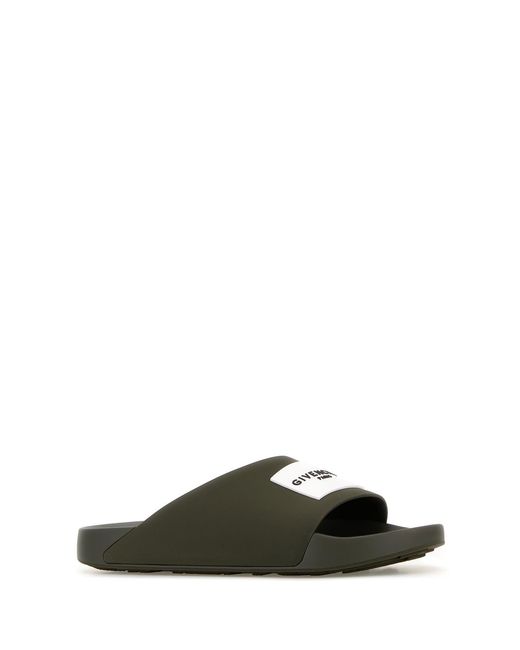 Givenchy Army Green Rubber Label Slippers for men