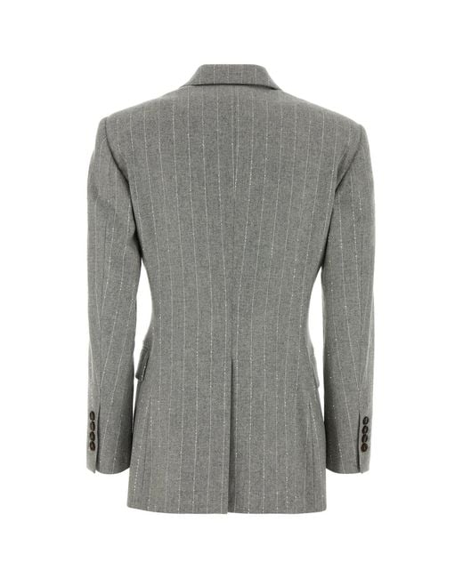 Brunello Cucinelli Gray Embroidered Stretch Wool Blend Blazer