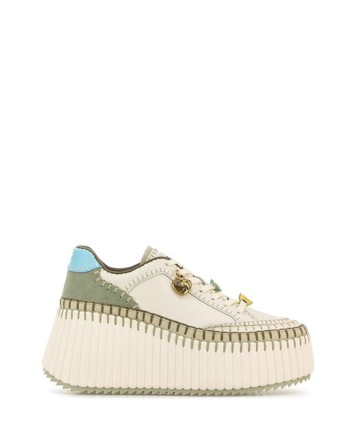 Chloé White Ivory Leather Nama Sneakers