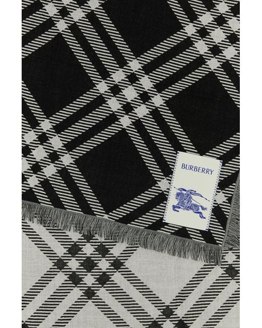 Burberry Black Embroidered Wool Blend Scarf