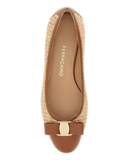 Ferragamo Brown Salvatore Rafia Varina Ballerinas