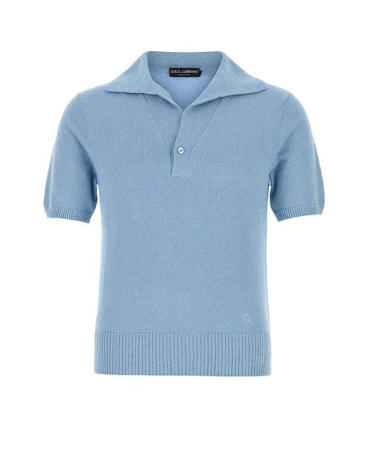 Dolce & Gabbana Blue Solid Shirt Collar Polo for men