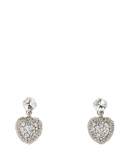 Alessandra Rich White Embellished Metal Heart Earrings