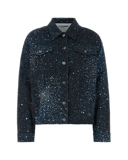 Giubbino in denim stretch stampato di GIUSEPPE DI MORABITO in Blue