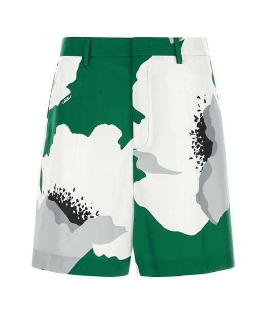 Valentino Garavani Green Printed Cotton Bermuda Shorts for men