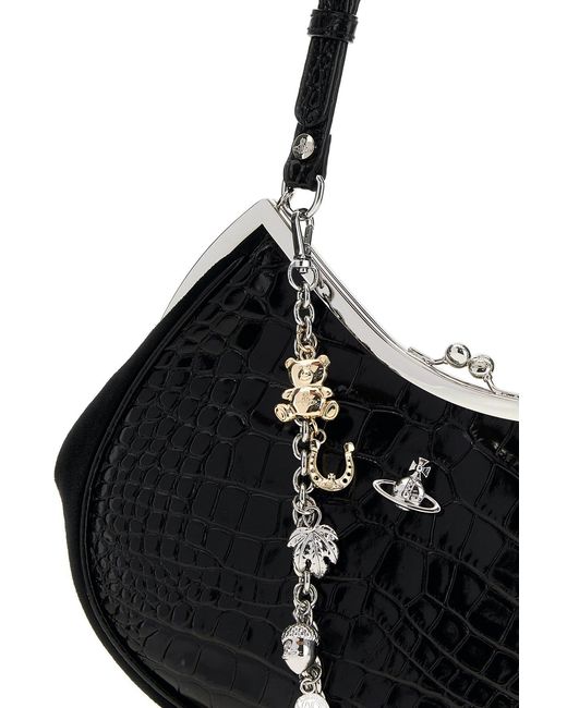 Vivienne Westwood Black Leather Charm Frame Purse Shoulder Bag