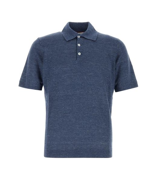 Brunello Cucinelli Blue Melange Linen Blend Polo Shirt for men