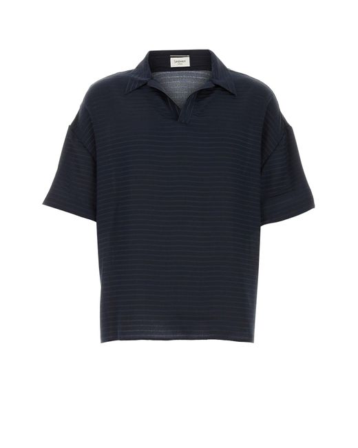 Polo oversize in seta blu navy di Saint Laurent in Blue da Uomo