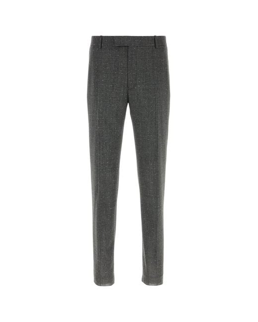 McQueen Gray Embroidered Wool Cigarette Pant for men