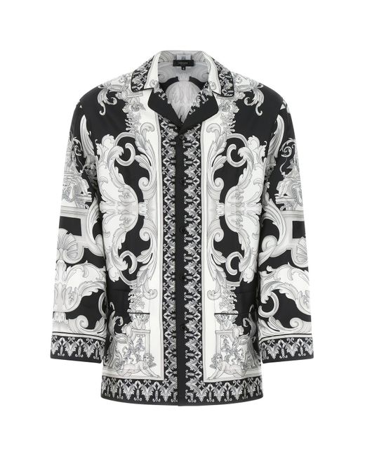 Versace Silk Silver Baroque Pijama Shirt for Men | Lyst