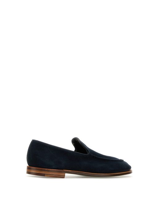 Crockett and Jones Navy Blue Suede Salcombe Loafers for men