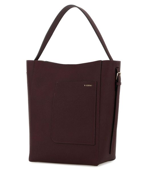 Valextra Purple Burgundy Leather Soft Bucket Bag