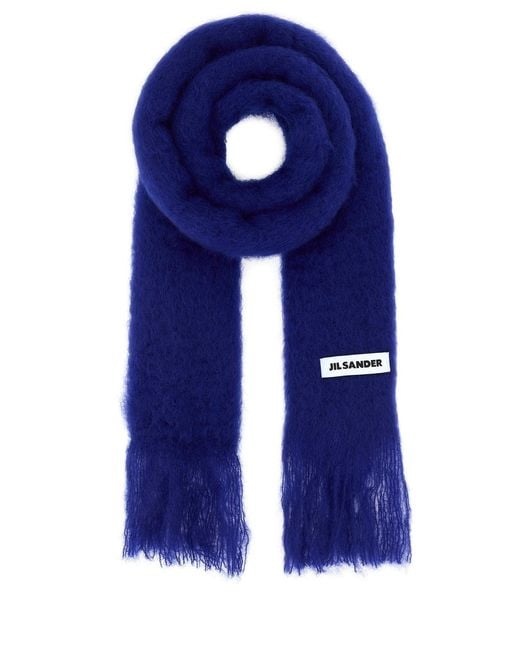 Jil Sander Blue Mohair Blend Scarf for men