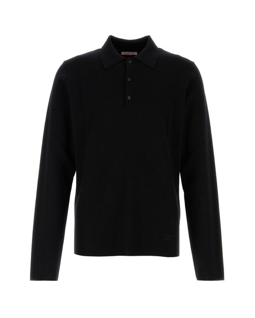 Valentino Garavani Black Wool Polo Shirt for men
