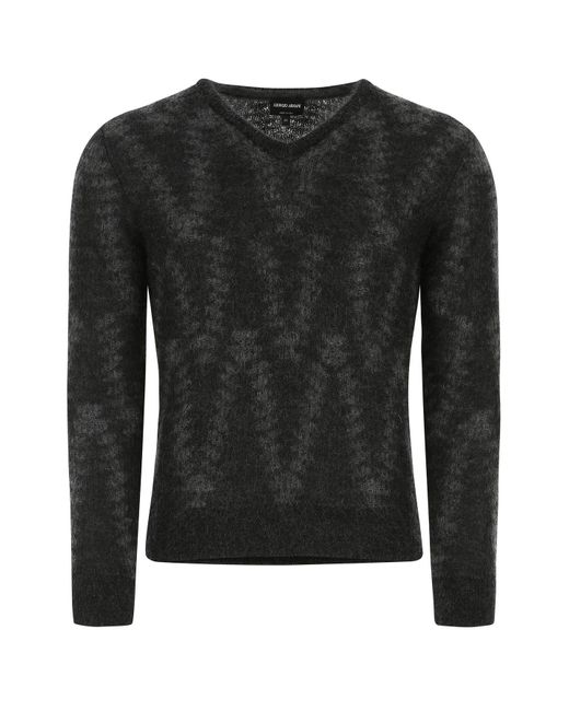 Giorgio Armani Embroidered Mohair Blend Sweater in Black for Men | Lyst