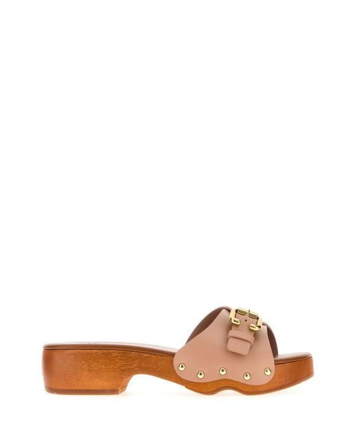 Zoccoli Jeanette in pelle rosa cipria di Chloé in Brown