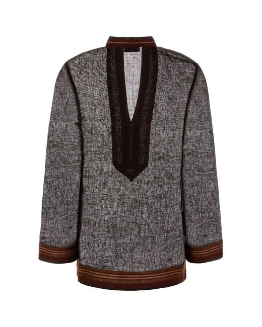 Tory Burch Black Brown Linen Blouse