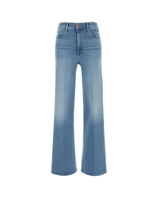 Mother Blue Stretch Denim The Hustler Roller Sneak Jeans