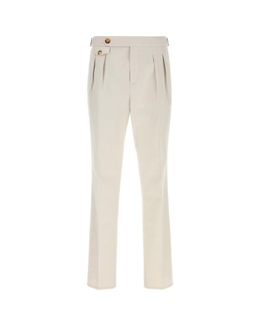 Brunello Cucinelli White Chalk Stretch Cotton Pant for men