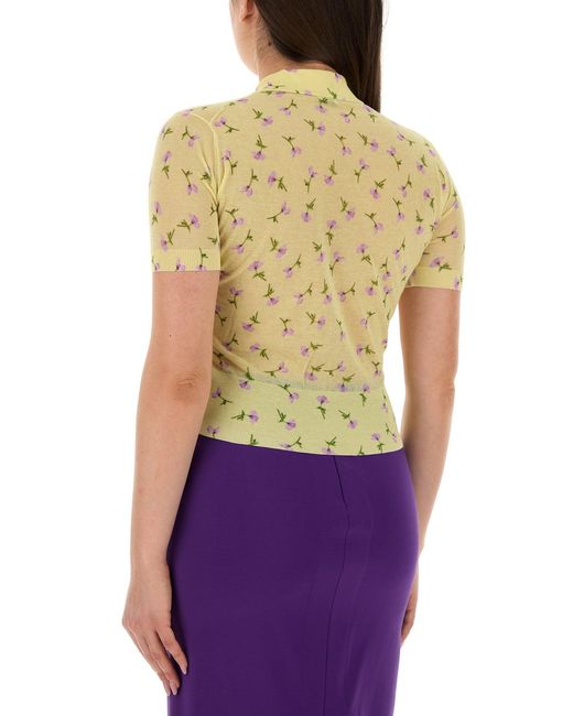 Jil Sander Yellow Printed Cotton Blend Polo Shirt