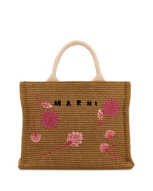 トートバッグ MARNI BISCUIT RAFFIA SMALL SHOPPING BAG Marni Biscuit Raffia Small Shopping Bag | Lyst