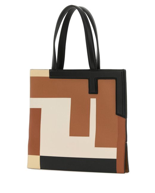 Borsa shopping Flip media in pelle multicolor di Fendi in Black