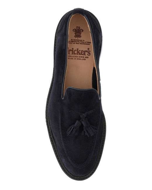Tricker's Black Navy Blue Suede Elton Loafers for men