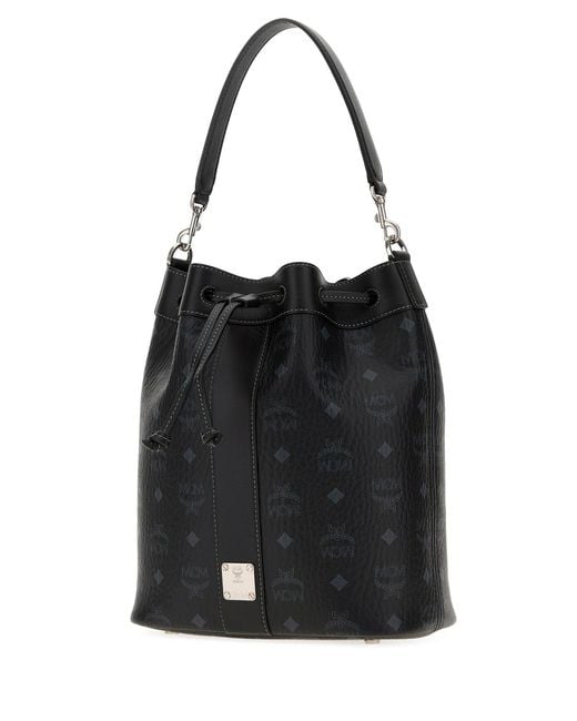 MCM Black Printed Canvas Dessau Bucket Bag