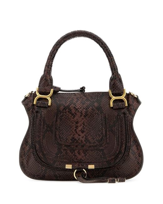 Chloé Black Printed Leather Small Marcie Shoulder Bag