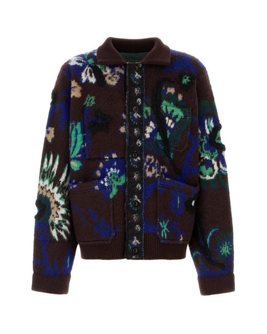 Sacai Black Embroidered Wool Cardigan for men