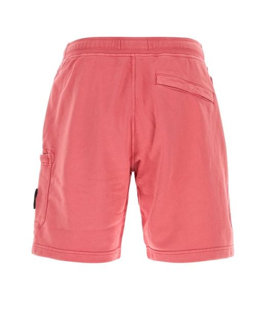 Stone Island Dark Pink Cotton Bermuda Shorts for men
