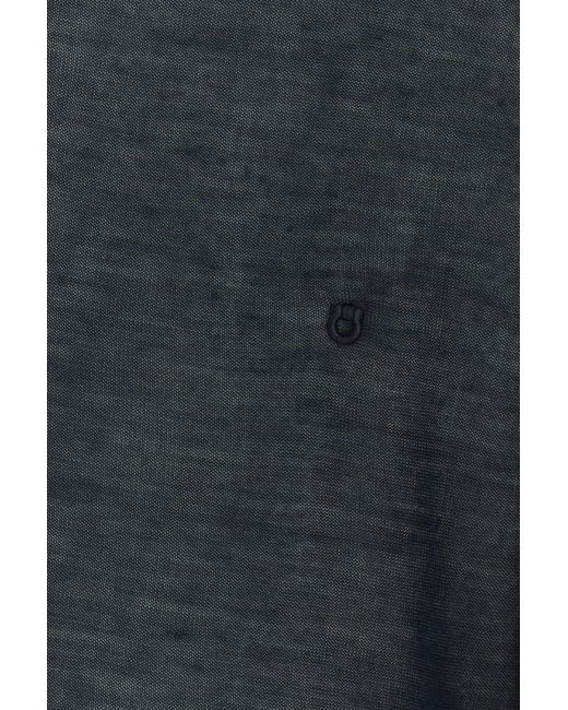 Ferragamo Blue Salvatore Midnight Silk Polo Shirt for men