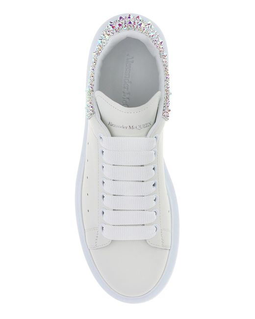 McQueen White Leather Sneakers With Embellished Suede Heel
