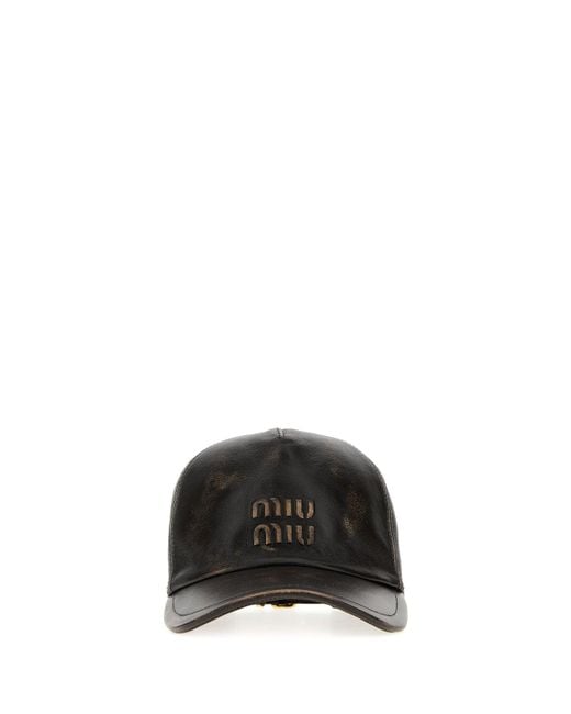 Cappello da baseball in nappa testa di moro di Miu Miu in Black