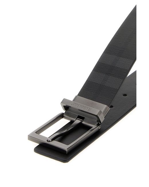 Burberry Black Printed Canvas Reversible Check Belt for men