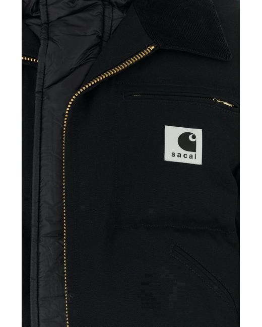 Carhartt Black Cotton And Nylon Sacai X Carhartt Wip Down Jacket