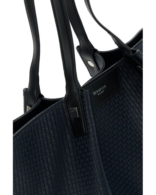 Borsa shopping Secret Vertical in tela blu navy di Serapian in Black da Uomo