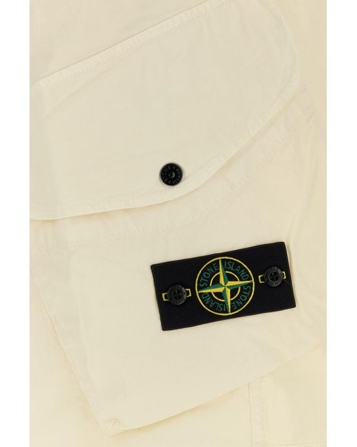 Stone Island Natural Ivory Stretch Cotton Cargo Pant for men
