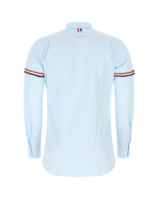 Thom Browne Blue Light Long-Sleeve Button-Up Shirt With Contrast Stripes for men