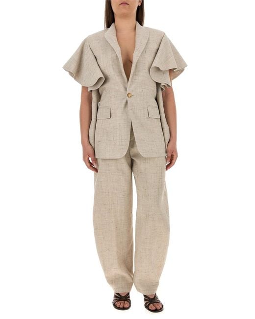Moschino Natural Textured Notched Lapel Jacket