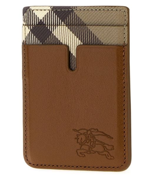 Burberry Brown Leather Pop Check Card Holder for men