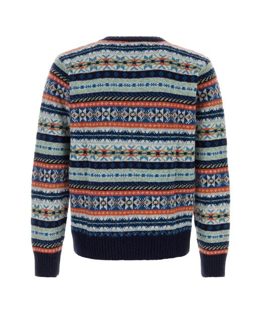 Harley Of Scotland Blue Embroidered Wool Sweater for men