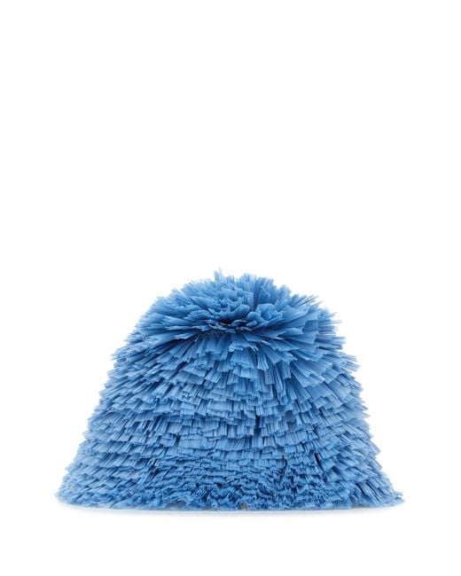 Cappello da pescatore in rafia decorato di Prada in Blue