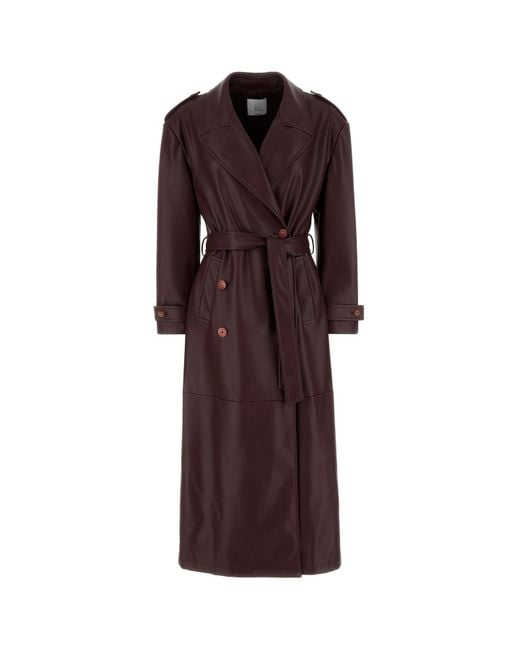 LE SULLY STUDIO Purple Burgundy Synthetic Leather Trench Coat